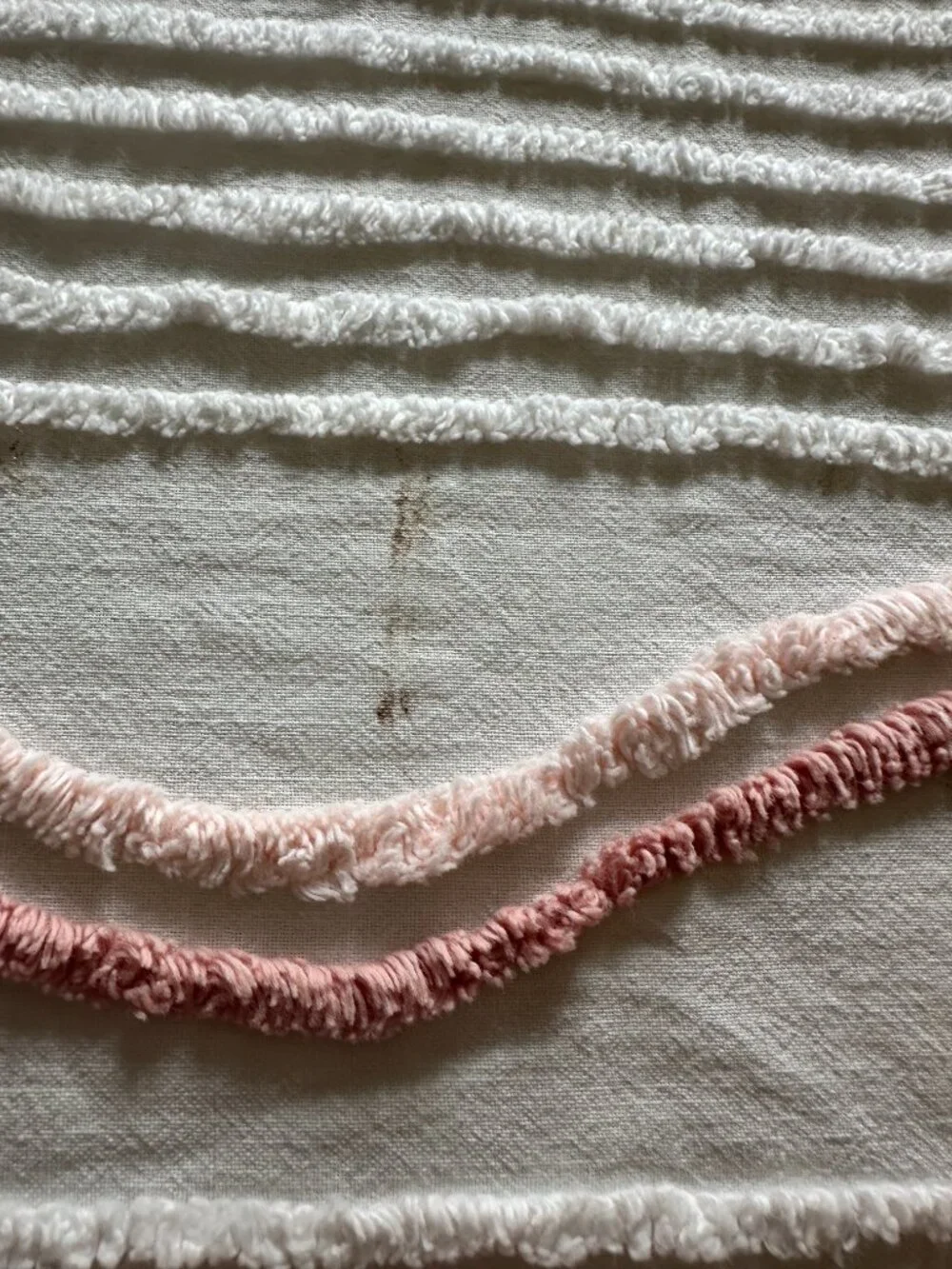 Vintage Chenille Bedspread White Pink Cover 100” x 71